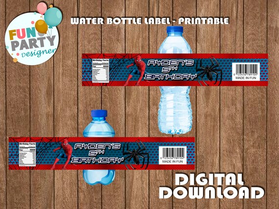Spiderman Water Bottle Label - Spiderman Fun Party - Spiderman Birthday - Only DIGITAL DOWNLOAD for Water Bottle Label