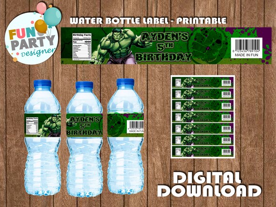 Hulk Water Bottle Label - Hulk Fun Party - Hulk Birthday - Only DIGITAL DOWNLOAD for Water Bottle Label