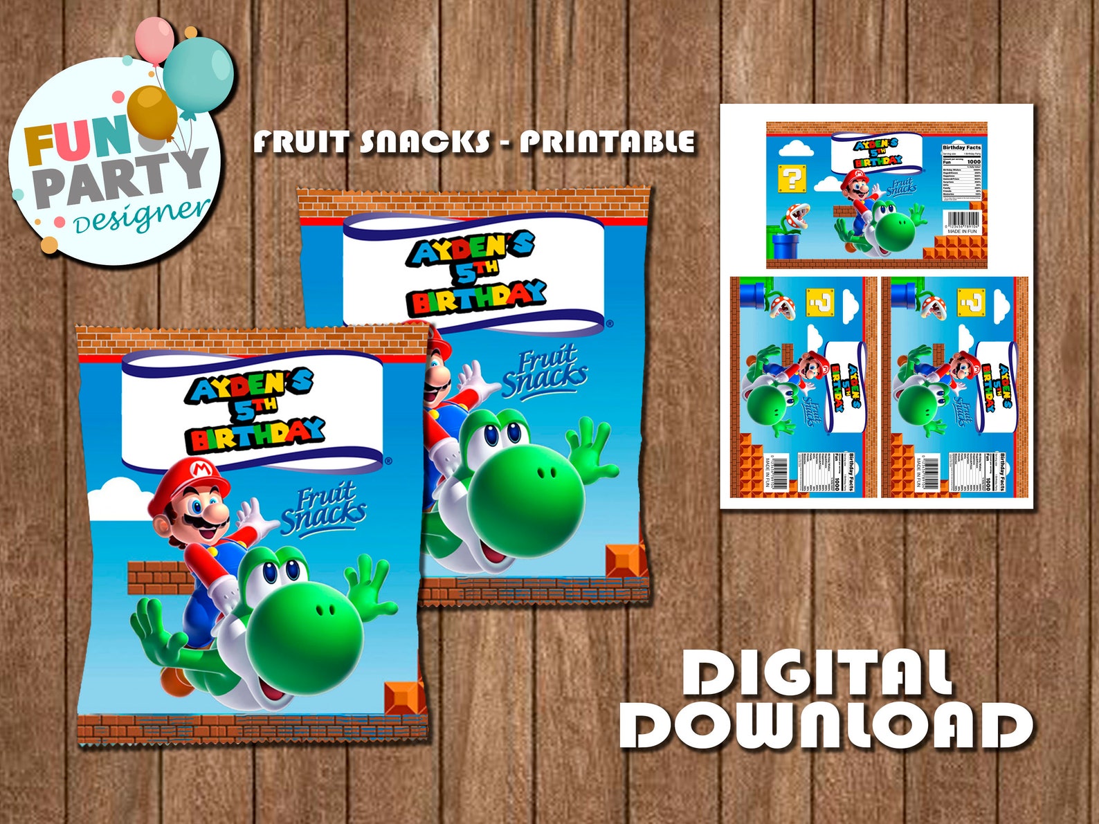 Mario Bros Fruit Snacks Mario Fun Party Mario Birthday Etsy