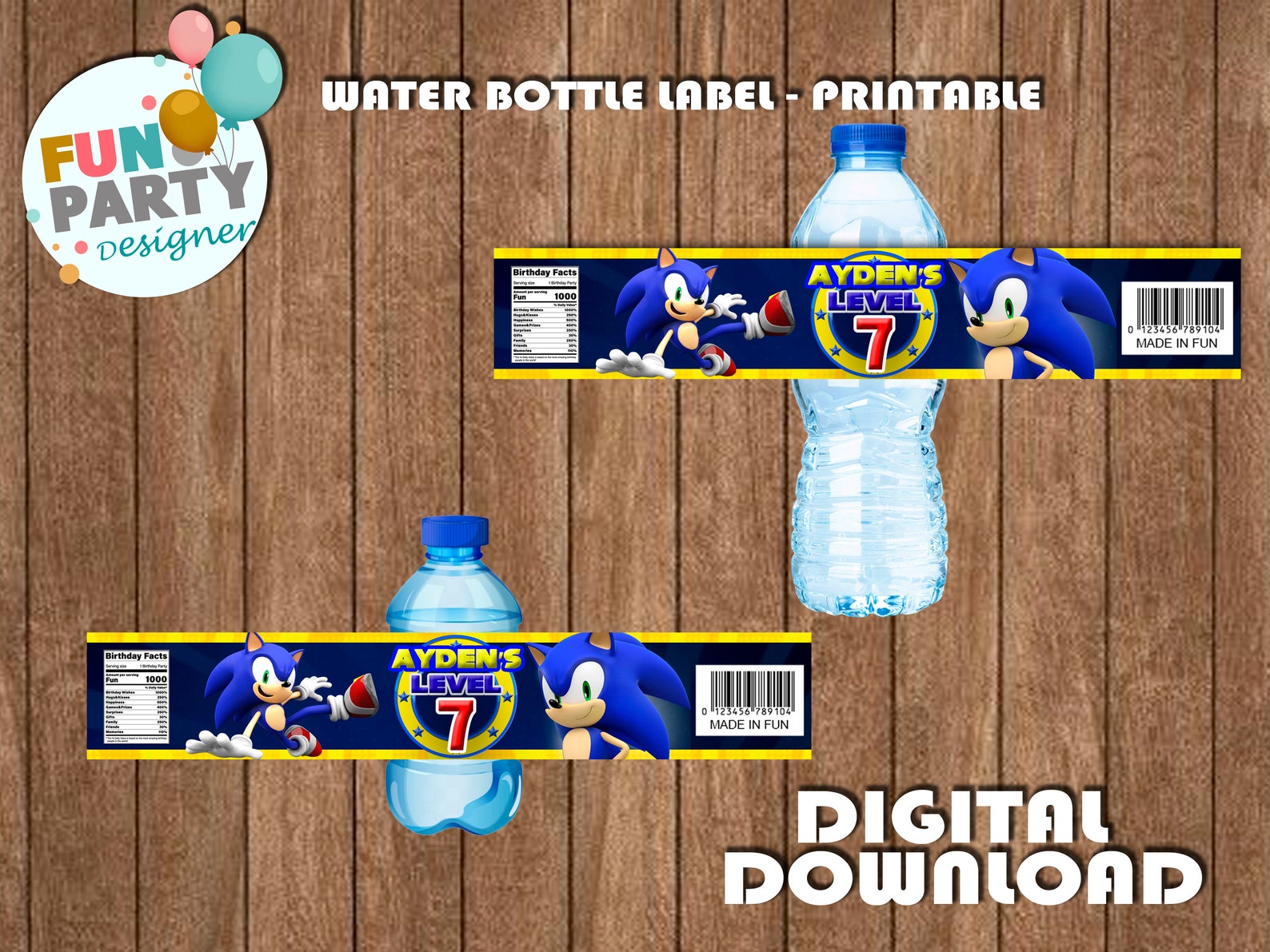 SONIC Water Bottle Label Sonic Fun Party Sonic Birthday Etsy