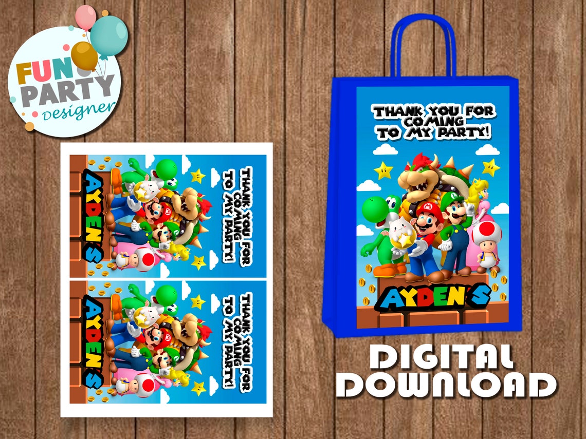 Labels Mario Bros Party Pack Chip Bag Krispies Favor Bag - Etsy