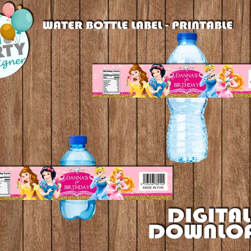 Disney Princess Water Bottle Labels Princess Party Label Etsy
