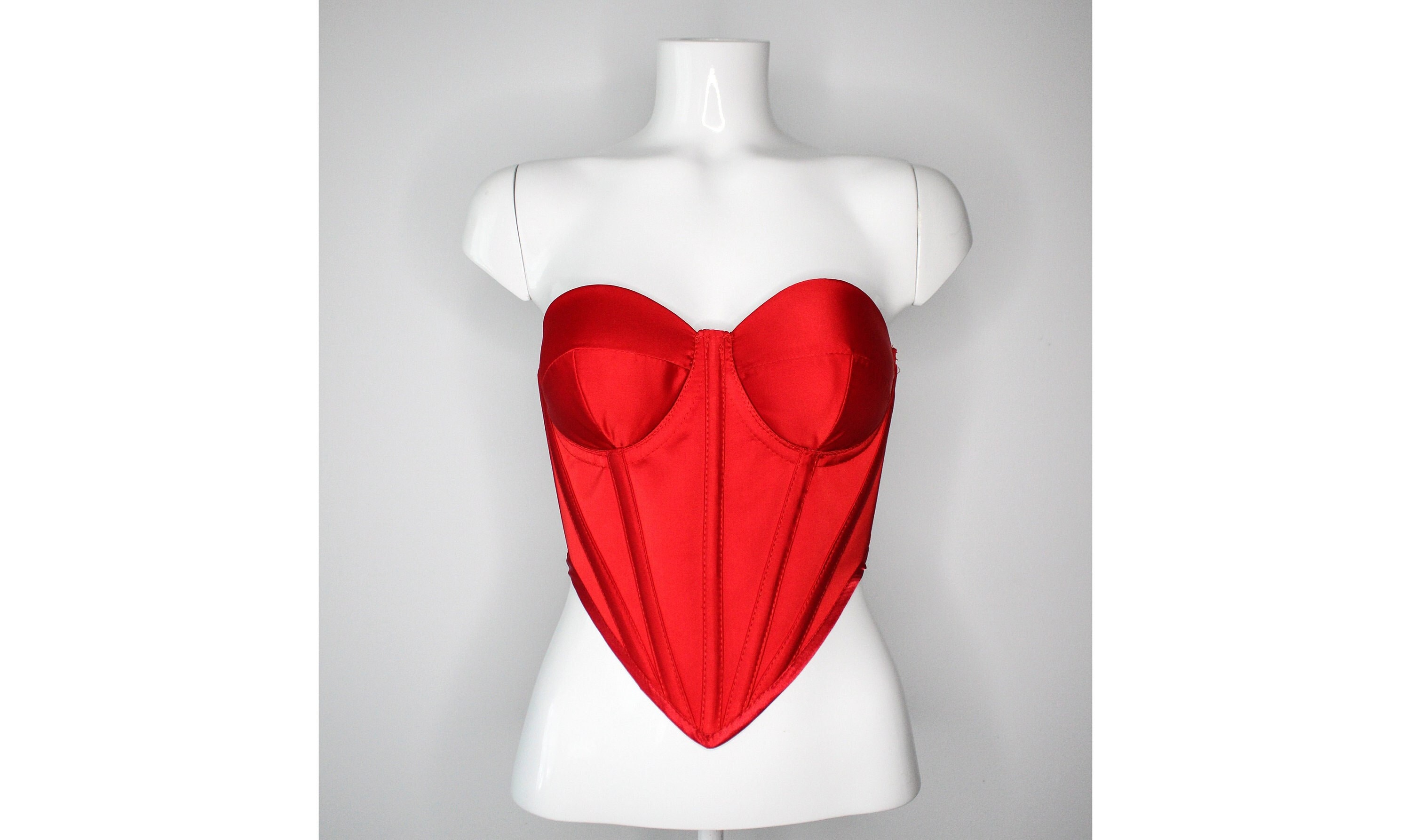 Red Corset With Cups Heart Shaped Corset High Quality Satin Lace up Corset  With Cups Electric Neon Red Corset 