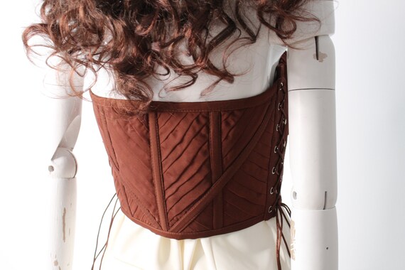 Brown Lace up Pleated Corset Top With Gathered Bust Silk Chiffon