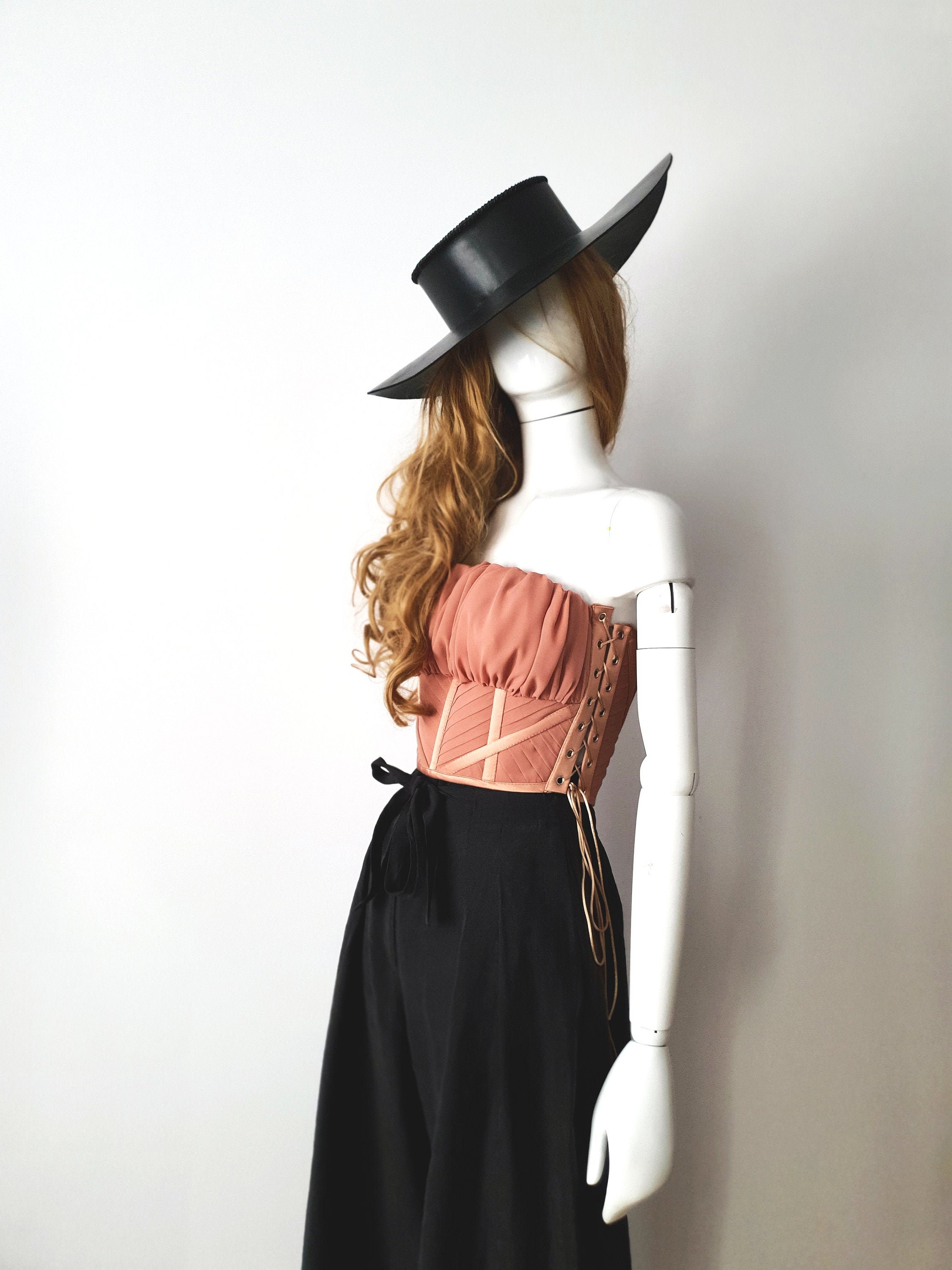Buy Copper Beige Lace up Pleated Corset Top With Ruched Bust Chiffon  Handmade Online in India 