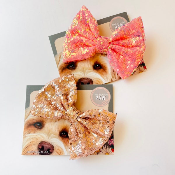 Dog Hair Bow, Birthday girl dog sequins Bow, Dog Bow Tie