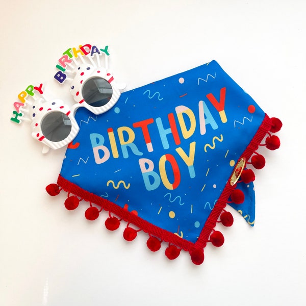 Birthday Boy Dog Bandana, Birthday Pet Bandana for Small/Medium Dogs, Tie-On Dog Bandana, Boy Dog