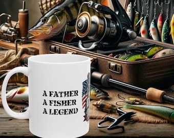 Best Dad on the Water Mug | Fishing Bass, American Flag, Father's Day