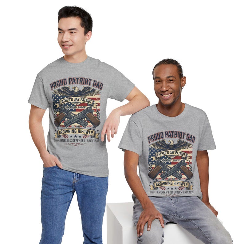Proud Patriot Dad Browning HiPower Tee | American Flag, Eagle, Firearms image 16