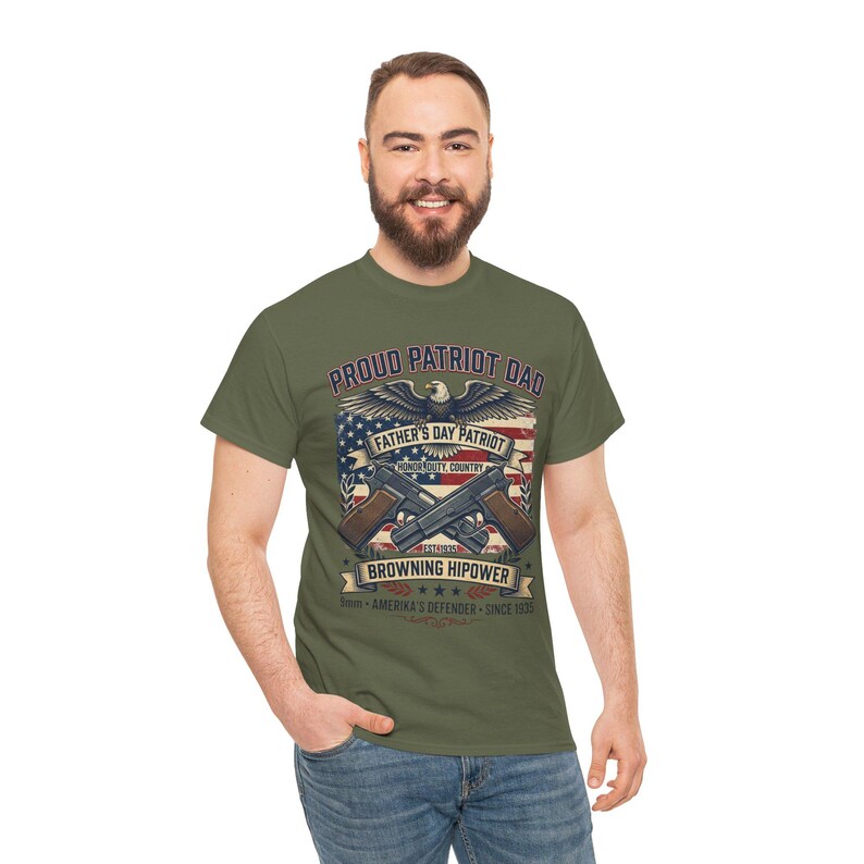 Proud Patriot Dad Browning HiPower Tee | American Flag, Eagle, Firearms image 13