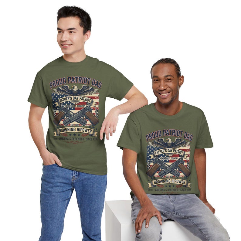 Proud Patriot Dad Browning HiPower Tee | American Flag, Eagle, Firearms image 17