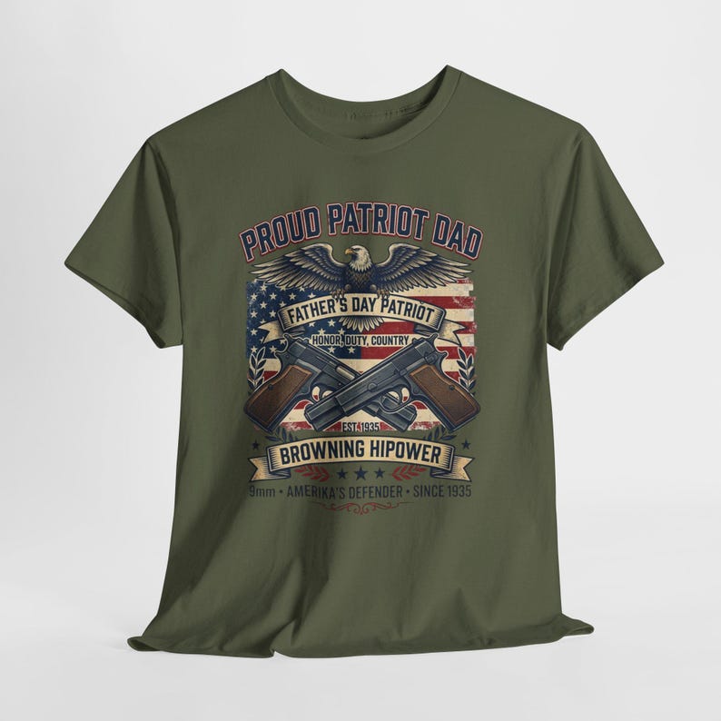 Proud Patriot Dad Browning HiPower Tee | American Flag, Eagle, Firearms image 7
