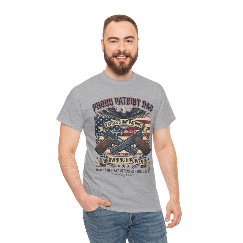 Proud Patriot Dad Browning HiPower Tee | American Flag, Eagle, Firearms image 12
