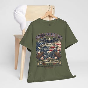 Proud Patriot Dad Browning HiPower Tee | American Flag, Eagle, Firearms image 9