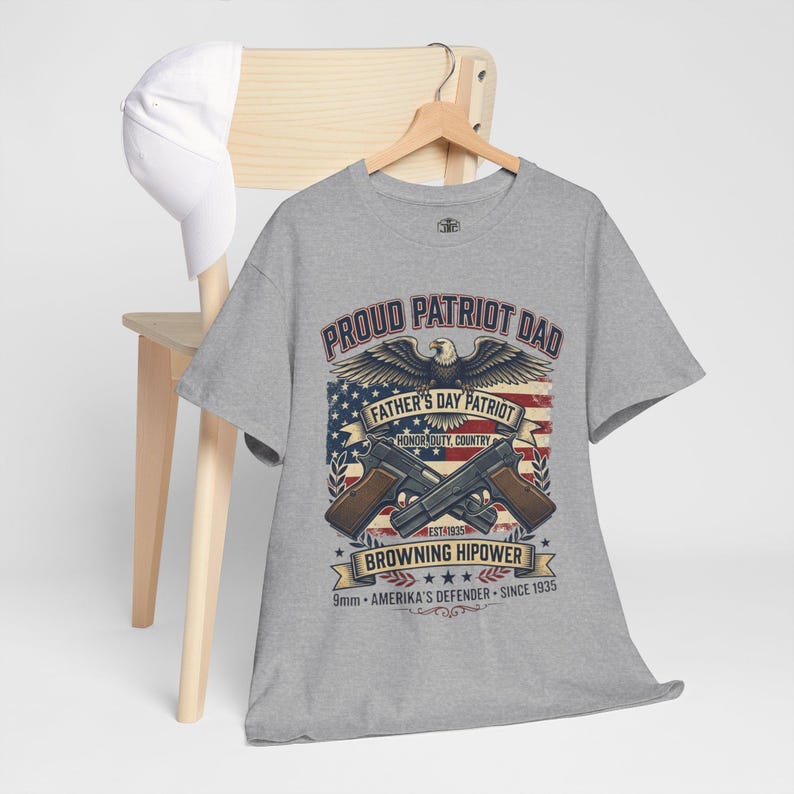 Proud Patriot Dad Browning HiPower Tee | American Flag, Eagle, Firearms image 8