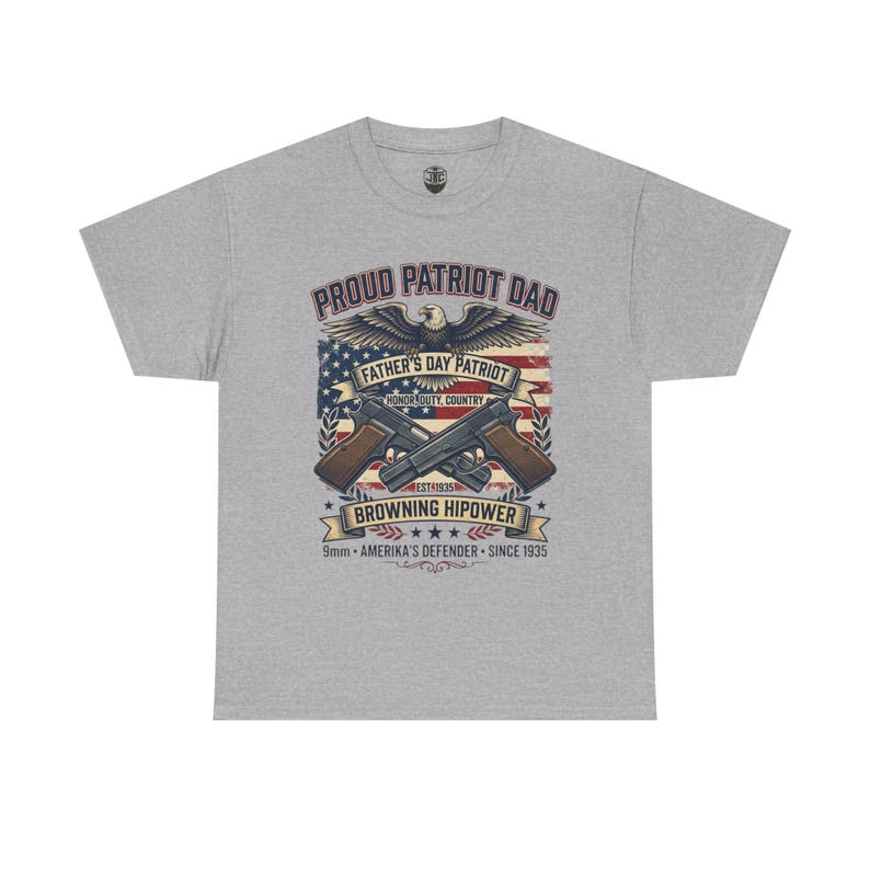 Proud Patriot Dad Browning HiPower Tee | American Flag, Eagle, Firearms image 2
