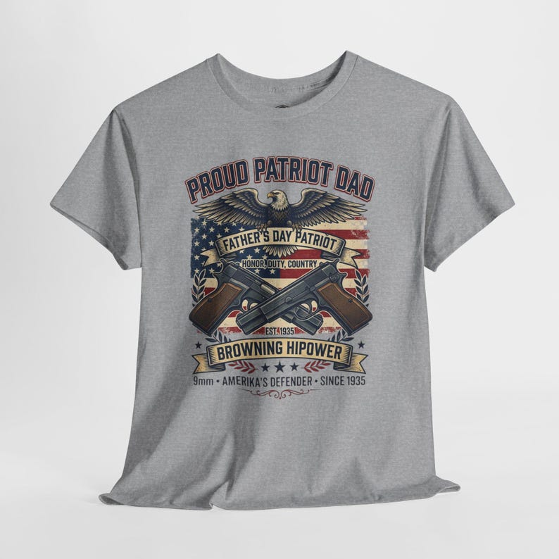 Proud Patriot Dad Browning HiPower Tee | American Flag, Eagle, Firearms image 6