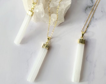 Selenite Crystal Pendant: 18k Gold Plated Sterling Silver Necklace