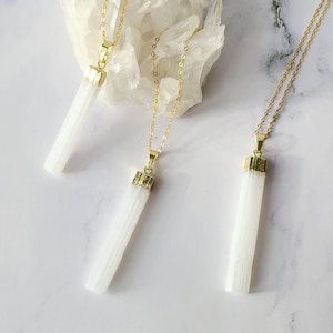 Selenite crystal pendant, 18k gold sterling silver necklace, Cleansing healing meditation selenite pendant