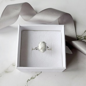Howlite crystal silver plated adjustable ring, calming meditation gemstone ring
