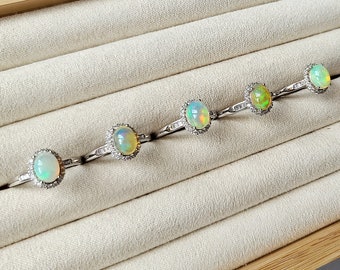 Anillo de plata de ley con ópalo natural: anillo ajustable con piedras preciosas