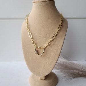 Paperclip heart lock necklace, 18k gold plated love chocker