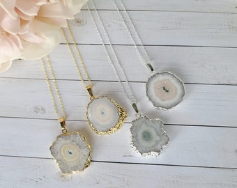 Stalactite Quartz Slice Necklace: 18K Gold Plated Sterling Silver Pendant
