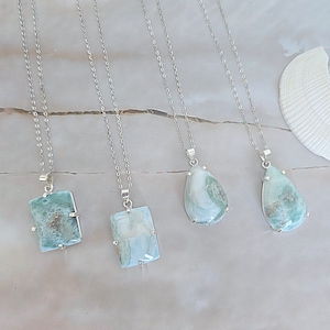 Collar de plata de ley Larimar, colgante de piedra preciosa de curación espiritual de larimar natural