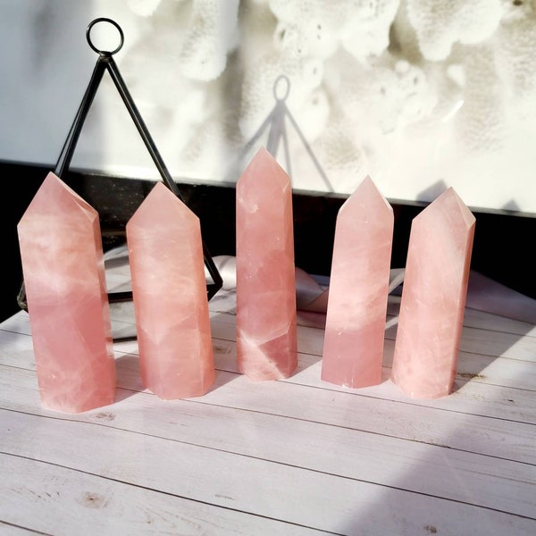 Rose quartz towers, Natural rose crystal healing meditation love points
