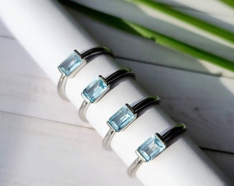 Blue Topaz Crystal Ring: Minimalist Silver Stacking Gemstone Ring