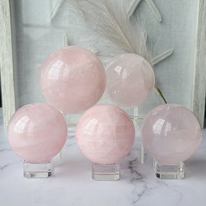 Rose quartz crystal sphere, Pink love healing crystal ball