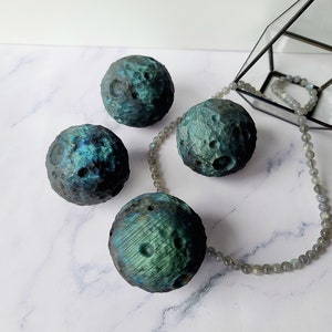 Labradorite moon carving, Flashing colours round shape moon crater stone
