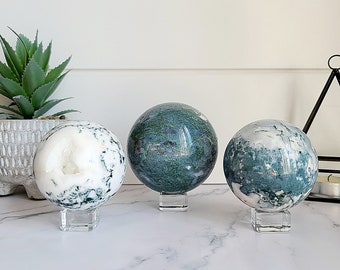 Moos Achat Kristallkugel, Heilung Meditation Fülle Reichtum Wohnkultur druzy Kristallkugel