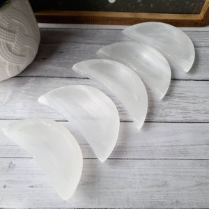 Selenite moon bowl, White crystal cleansing charging jewelry dish