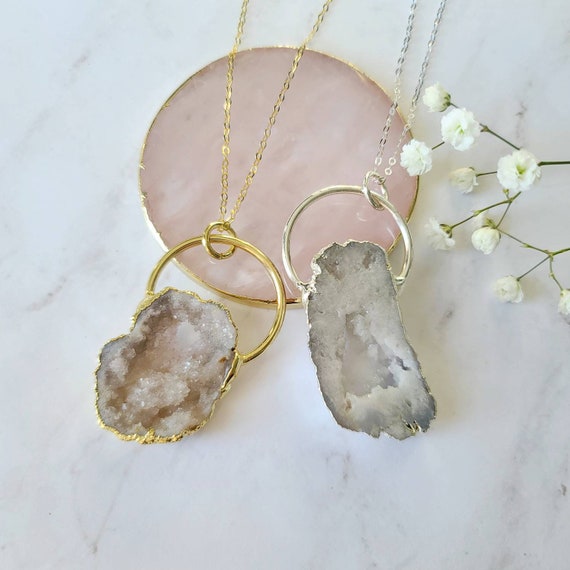 White Druzy Necklace Gold-plated Sterling Silver White Druzy Necklace Gold-plated Sterling Silver
