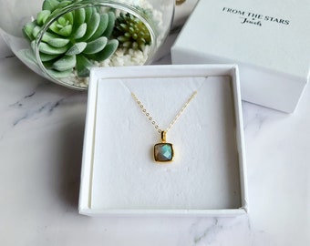 Labradorite faceted pendant, flashy labradorite crystal 18K gold plated sterling silver necklace