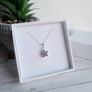 Crystal quartz star sterling silver necklace, Dainty minimalist druzy quartz pendant