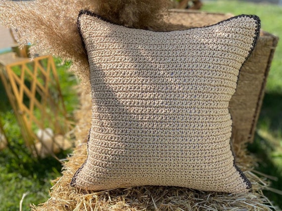 Raffia Cushion Cover Modern Natural Pillow Home Gift for Her Handknit Pillow Cover Home Decor and Gift Etsy UK