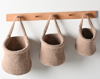 Wall Hanging Storage Basket, Crochet Hanging Basket, Nursery Decor Cotton Basket, Bathroom Storage Basket, Kitchen Storage Basket, Gifts