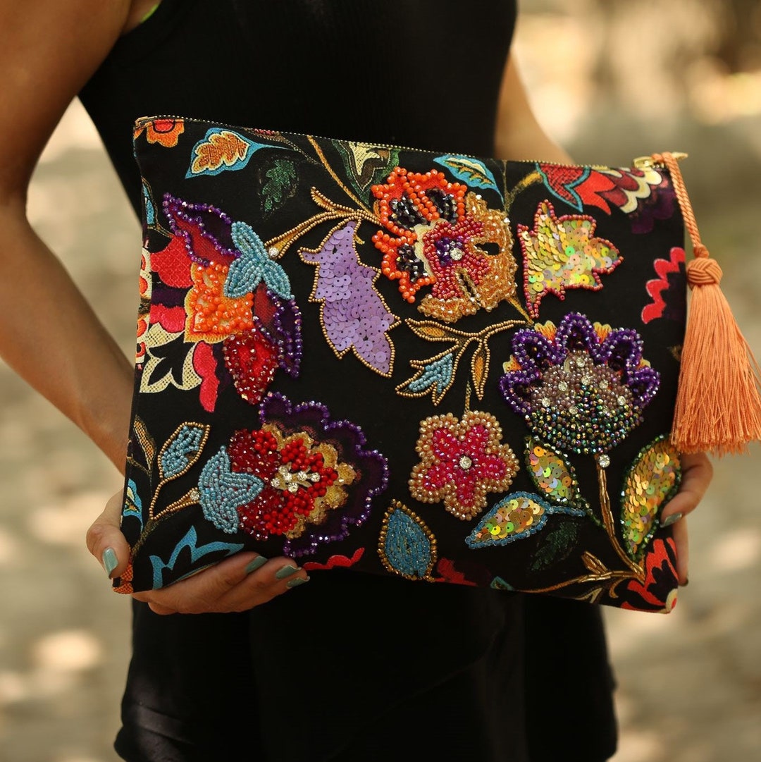Flower Beaded Clutch, Bead Embroidered Bag, Party Bag, Host Gift ...