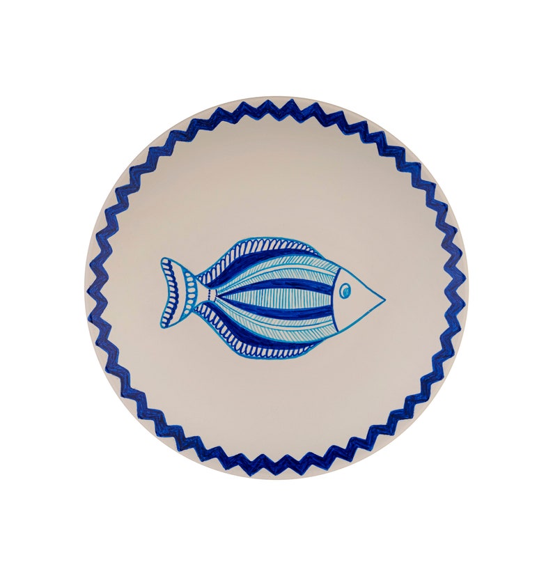 Plate Set, Hand Painted Decorative Wall Plates, Set of 5 Pieces With Hangers, Fish Figures, Host Gift, Holiday Gift Pattern 4