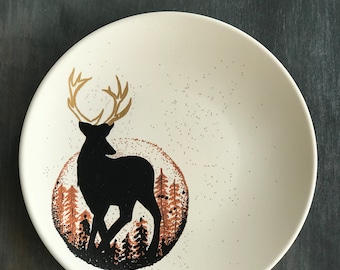 Decorative wall plates, Minimalist decor, Hand painting, Home decor, Wall decor, Deer design wall plates, Wall art, Gift for her
