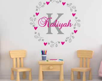 Girls   Wall Stickers Personalised Name Wreath Initial name wall stickers Decor Kids Baby Art Bedroom Condition:New