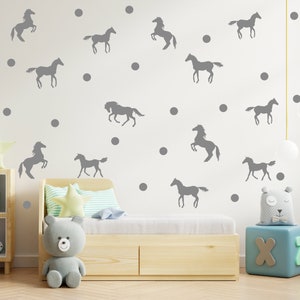 Horses Wall Stickers Set of 19 Removable Vinyl Home Decor New Horse Dots Kids Baby Girls Bedroom Wall Stickers
