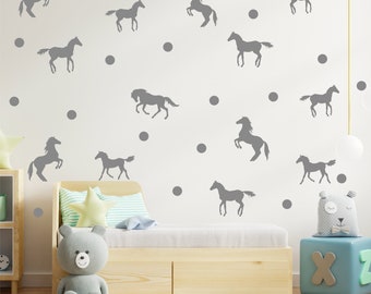 Horses Wall Stickers Set of 19 Removable Vinyl Home Decor New Horse Dots Kids Baby Girls Bedroom Wall Stickers