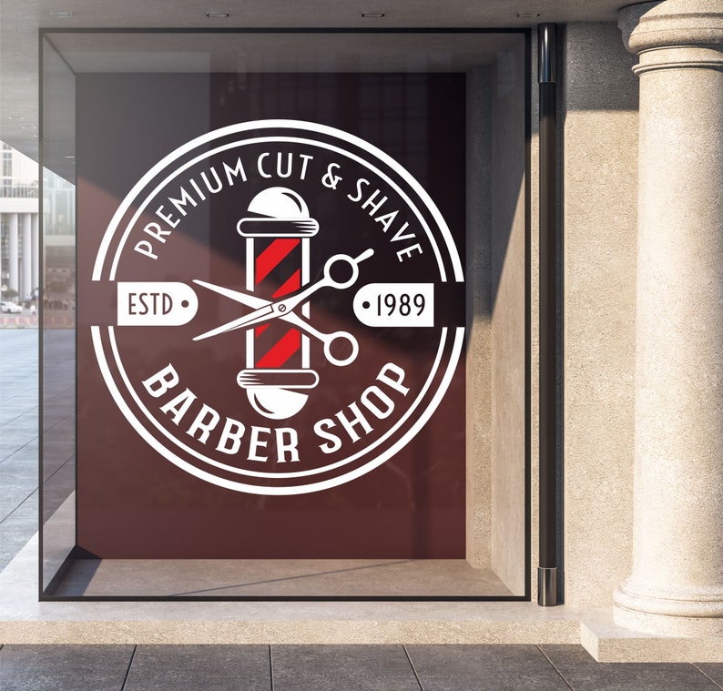 Barber Shop Window Sticker Custom Front Sign Decal Salon Etsy