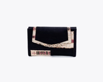Cork wallet in black with ethnic print