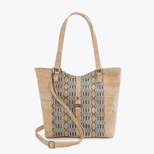 Cork shoulder bag with ethnic blue prints image 1