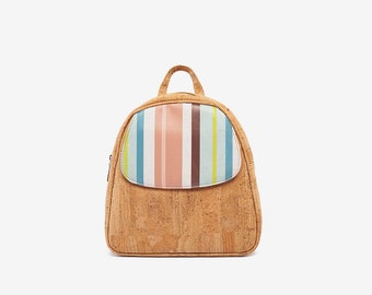 Cork backpack with stripes