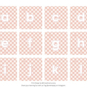 Cartes mémoire de l’alphabet à damier rose << matériel d’apprentissage, Montessori, mots CVC, mots à vue + correspondance, phonémique, sensoriel printanier